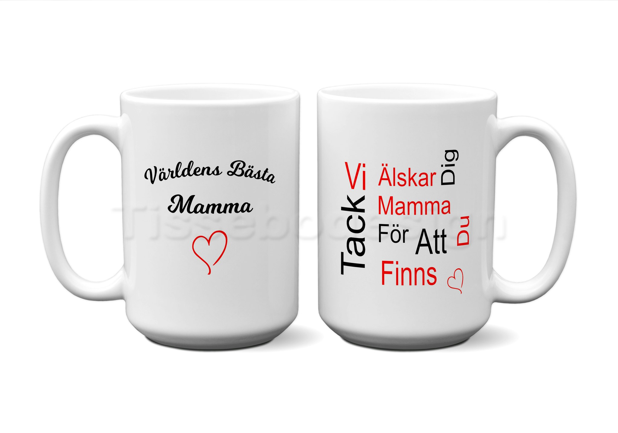 Helvit mugg med rött hjärta och svart/röd text – kärleksfull design för mamma - 450 ml