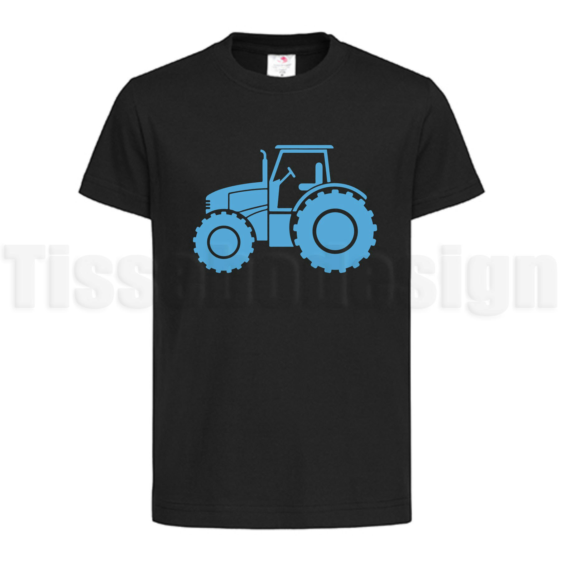 En svart T-shirt med en traktor
