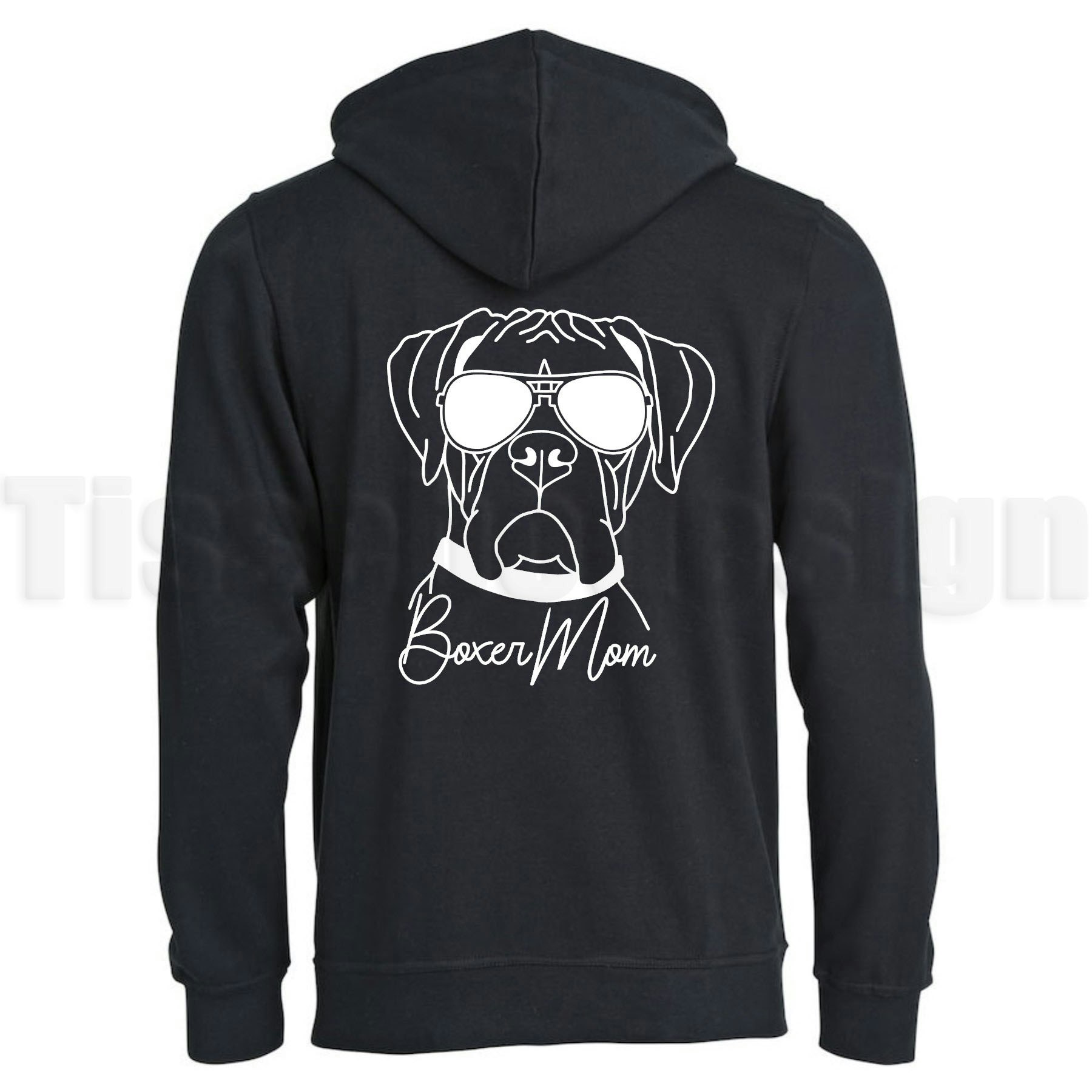 En svart hoodie Basic Oversize med trycket Boxer mom, finns i storlekarna XS-5XL