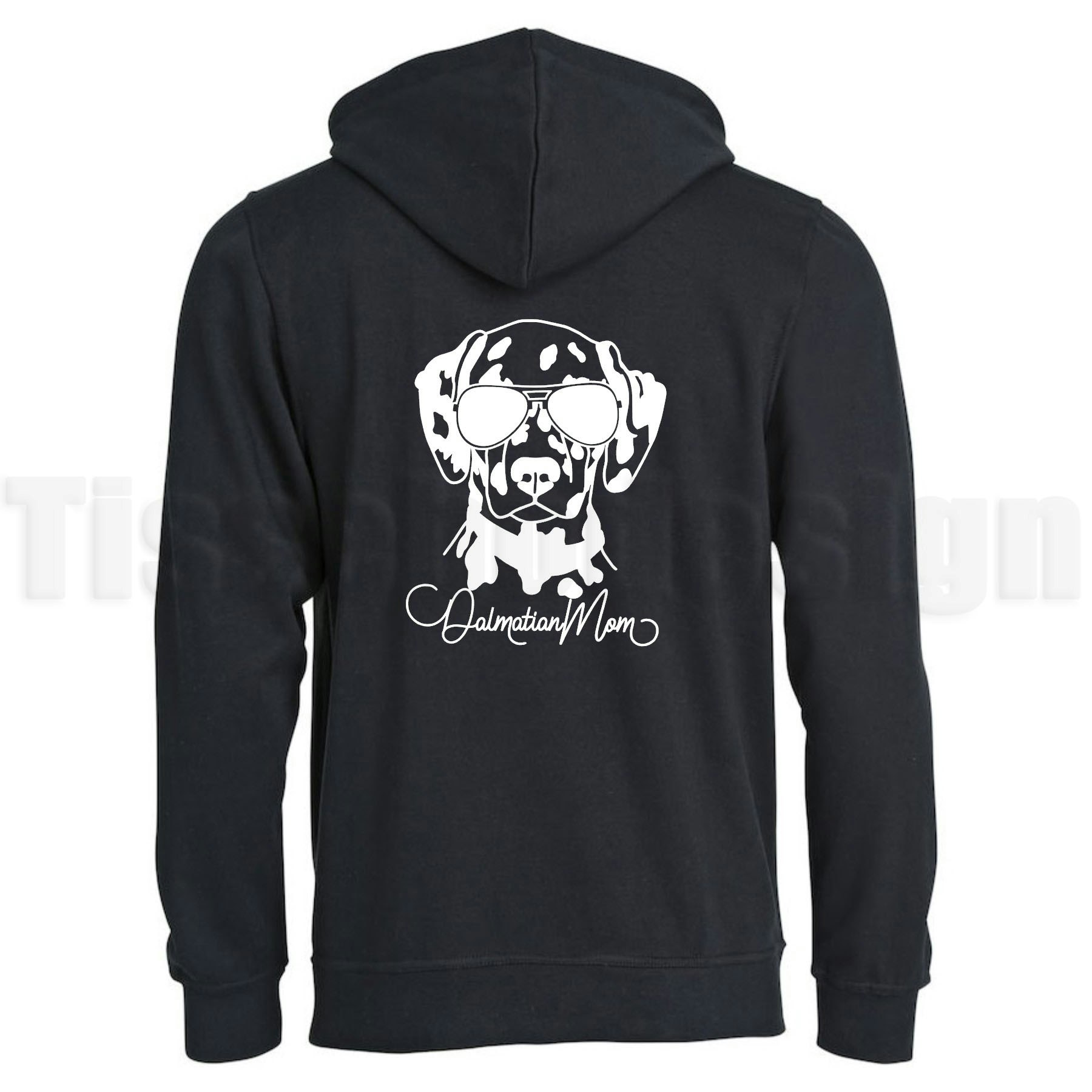 En svart hoodie Basic Oversize med trycket Dalmatin mom, finns i storlekarna XS-5XL