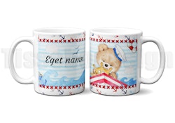 Barnmugg Med Tryck - Sjömans Nalle Med Egen Text Sidan - Keramik 330 ml
