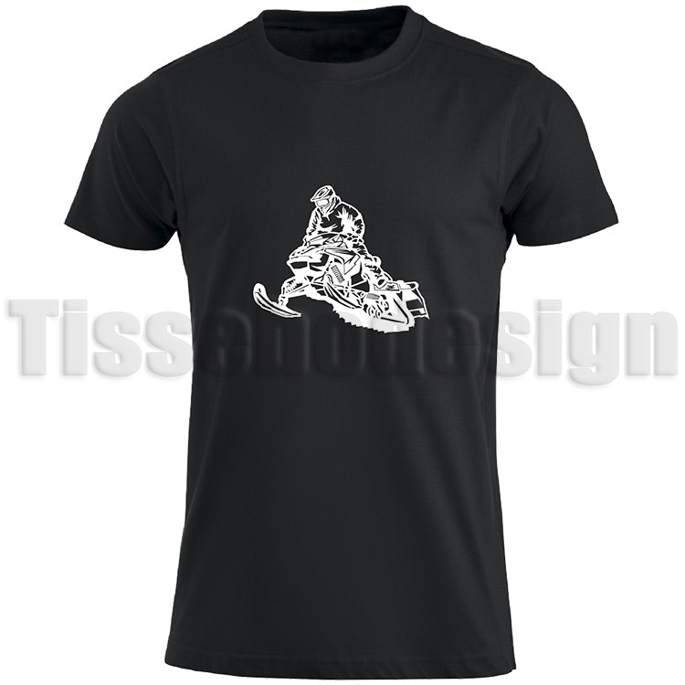 Svart T-shirt med en bild på en Snöskoter i vit - sportig design, 100% bomull, unisex, S till 5XL.