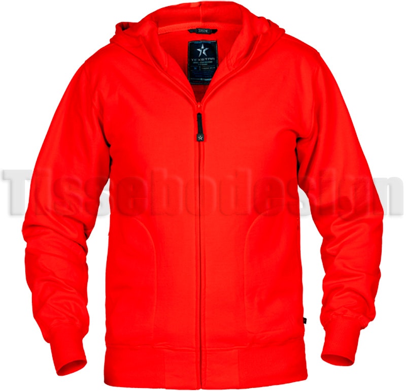 En Röd Hooded Cardigan, en kvalitets tröja från Texstar