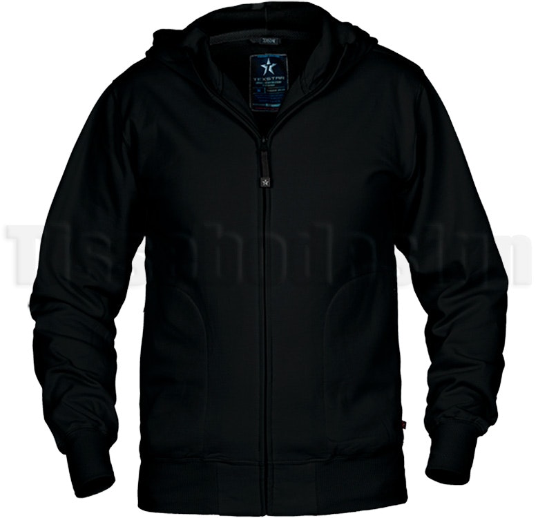 En Svart Hooded Cardigan, en kvalitets tröja från Texstar, så här ser tröjan ut framifrån
