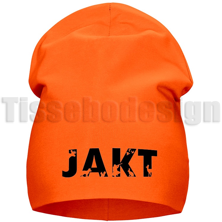 Orange Unisex mössa i två-lagers slätt trikåmaterial med trycket JAKT framtill.