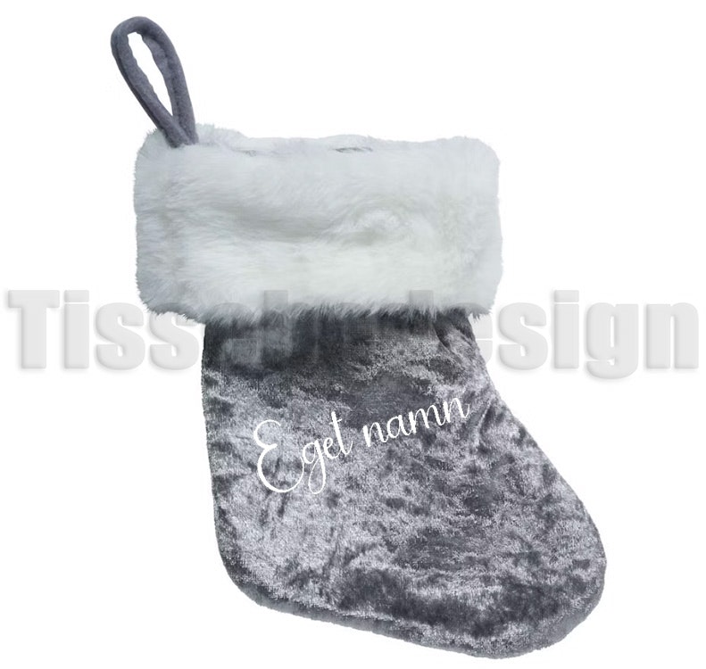 Liten Julstrumpa med eget namn - Silver 20 cm