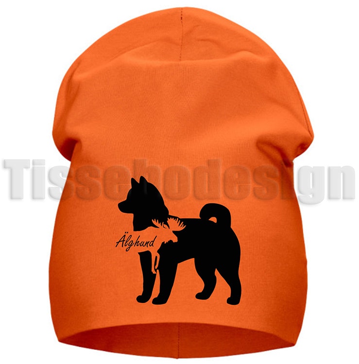 Orange mössa Med Tryck - Älghund Unisex Modell, med sex toppsömmar och två-lagers slätt trikåmaterial.
