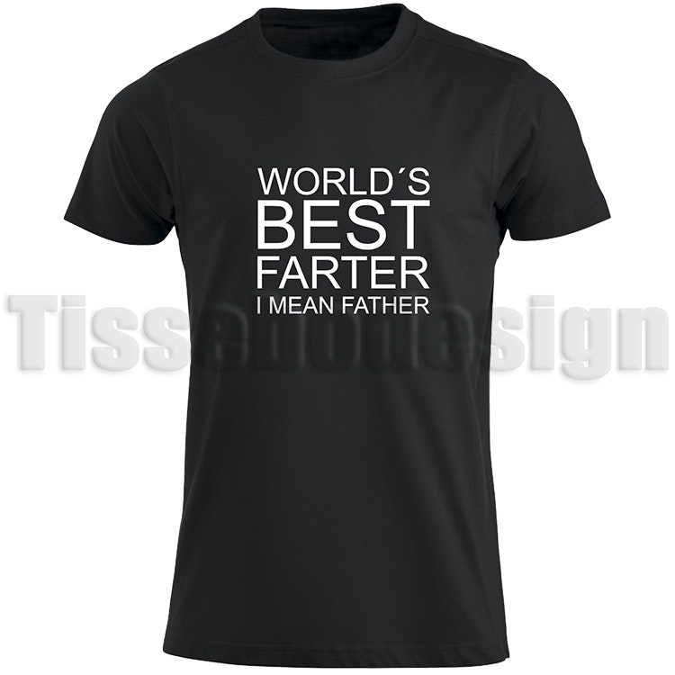 Svart T-shirt med tryck World´s Best Farter I Mean Father Nr 1 = Endast text