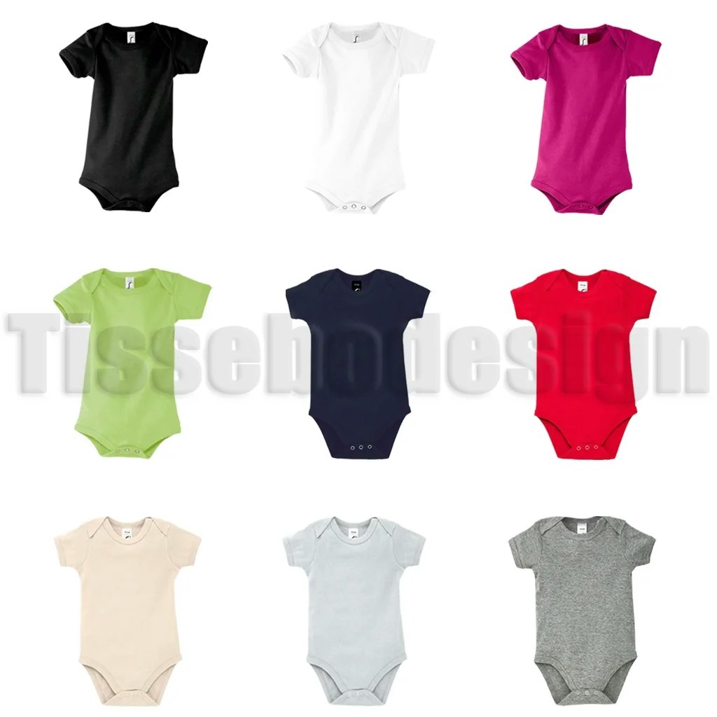 Färgglada babybodys i nio olika nyanser.