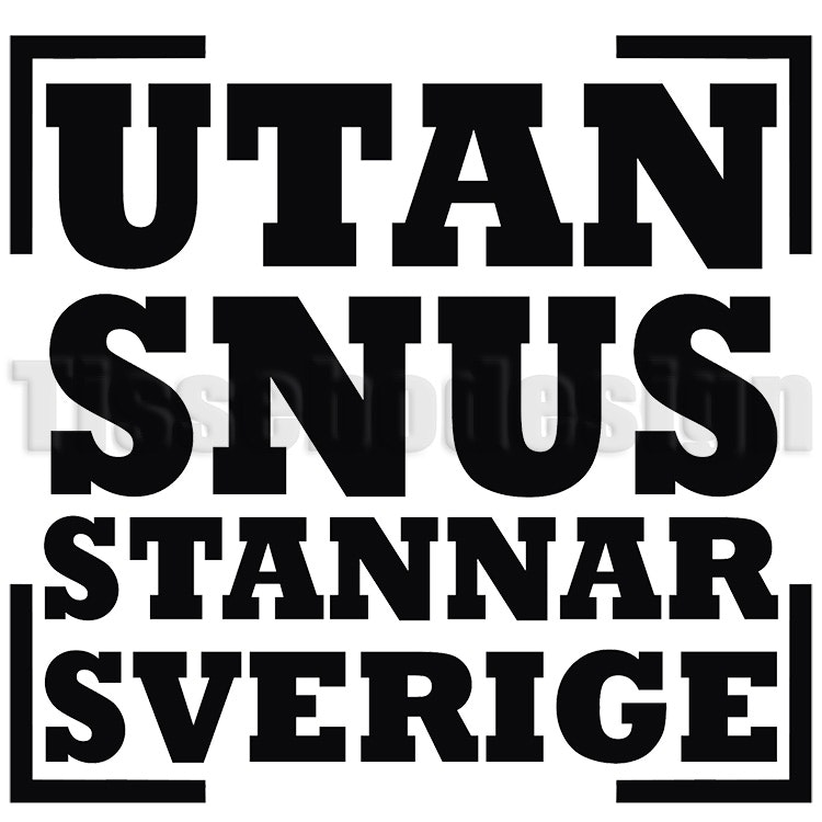 Bilden visar dekal Utan Snus Stannar Sverige, som går att beställa i fler olika färger.