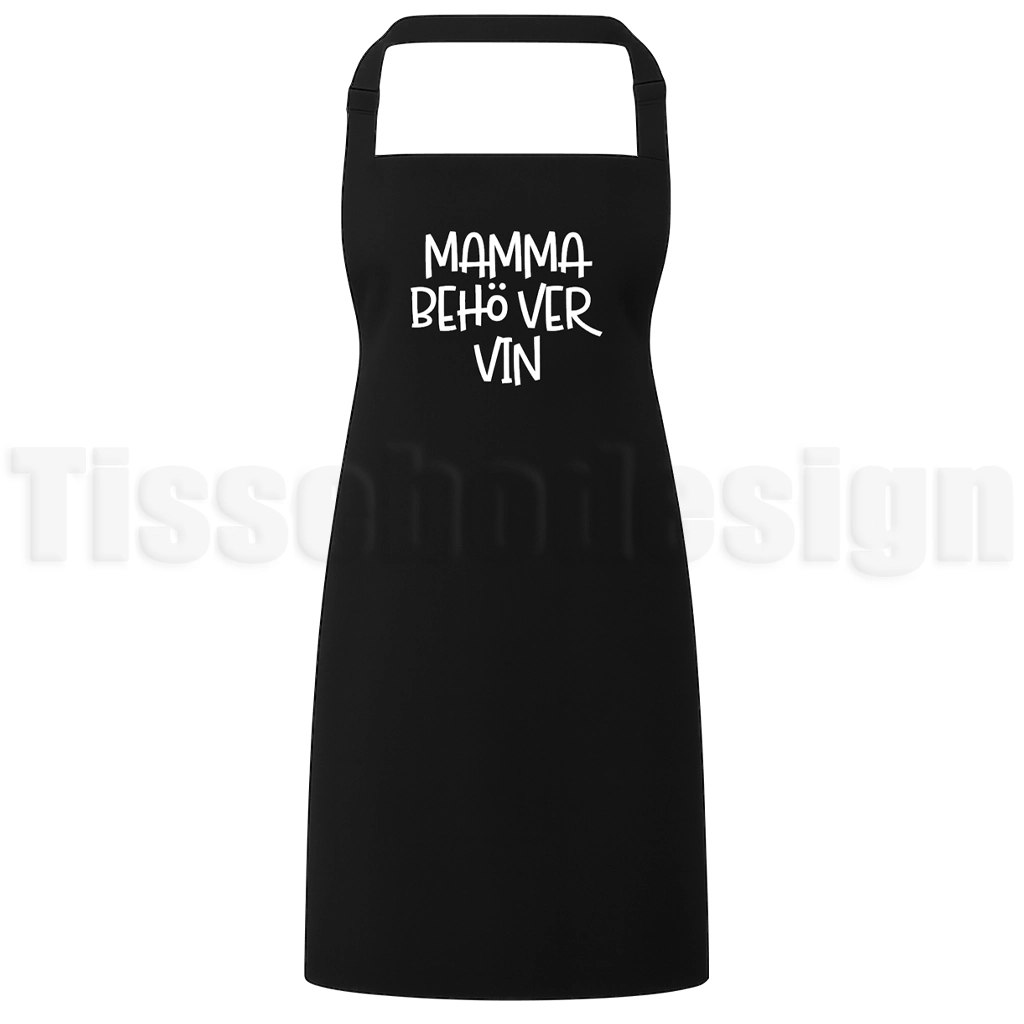 Förkläde med texten Mamma behöver vin – humoristiskt motiv med mammatema
