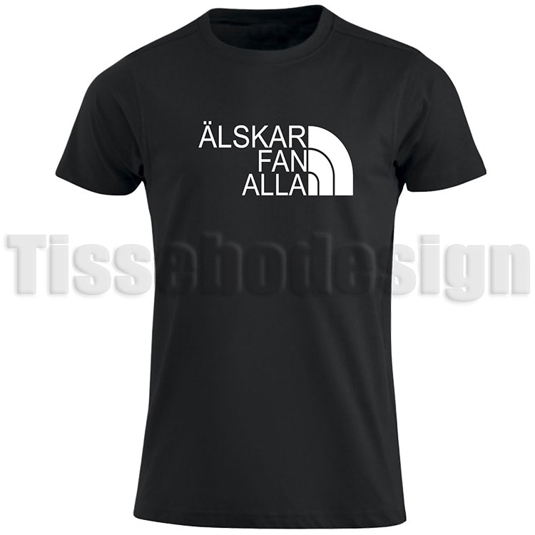 T-shirt med tryck Älskar Fan Alla - svart, bomull, OEKO-TEX-certifierad.