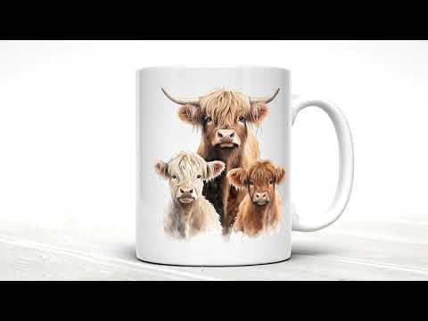 Mugg Highland cow, på en hel vitt mugg