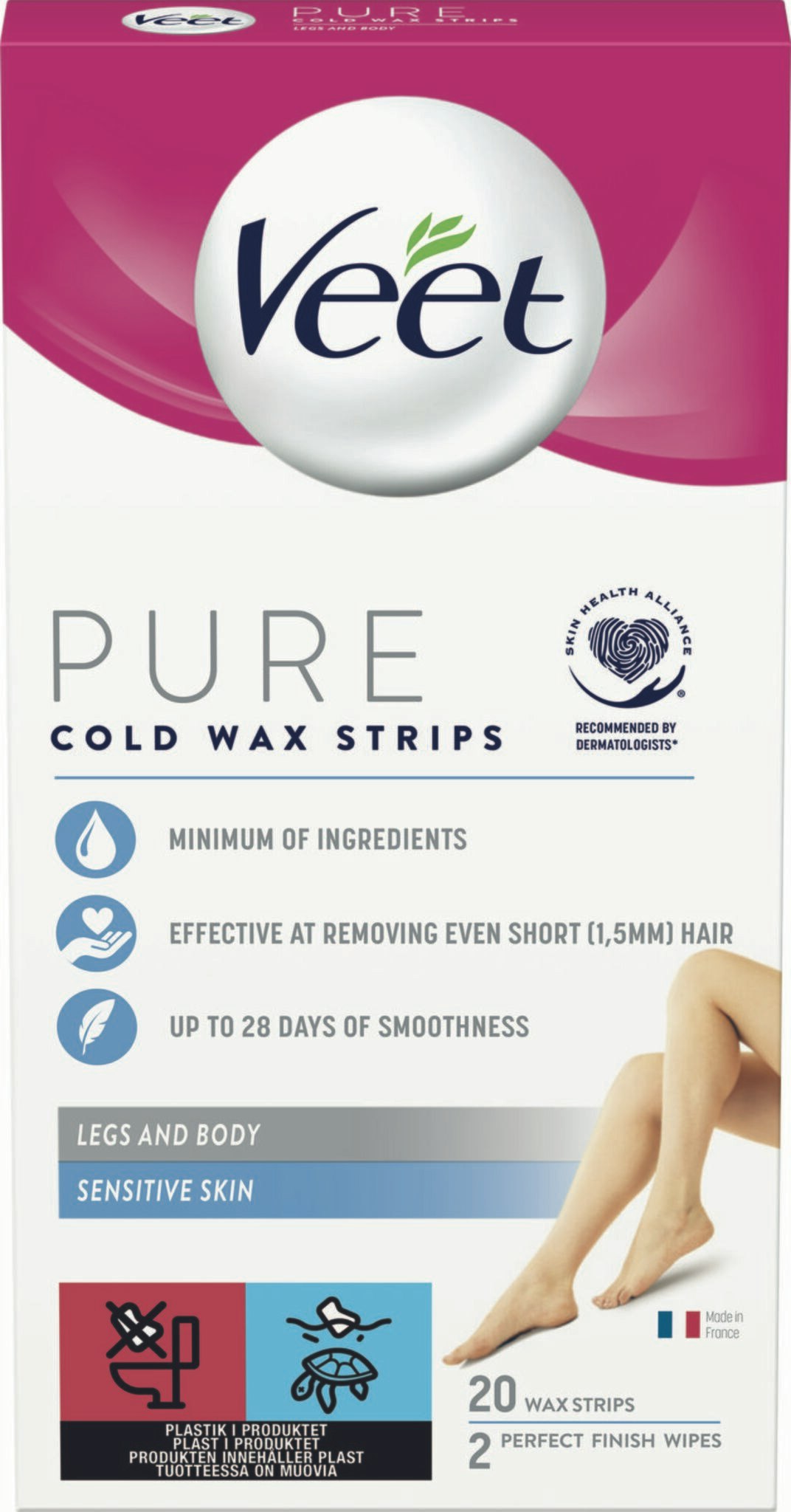 Veet Pure Wax Strips Legs & Body Sensitive Skin 20 st
