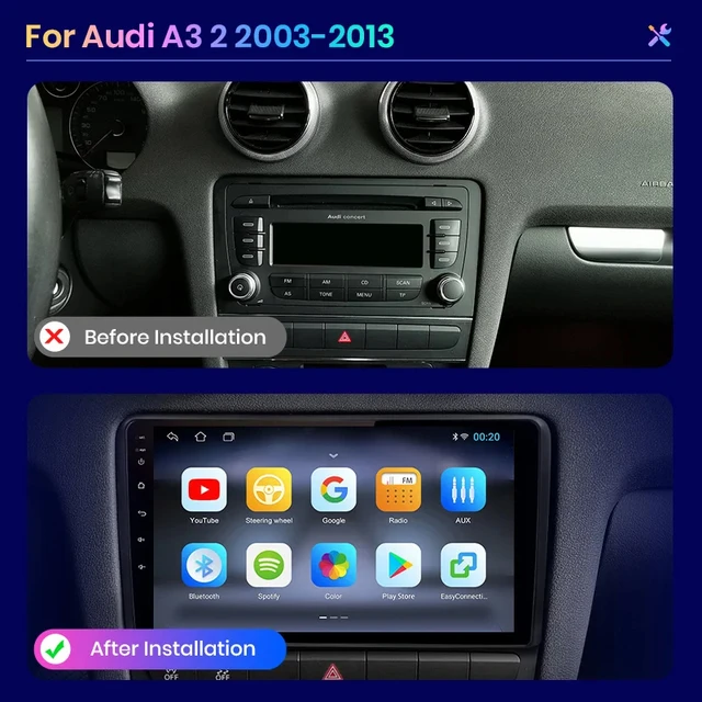 9" android 12 bilstereo  Audis  A3( 2003----2013) gps wifi carplay android auto blåtand rds Dsp RAM:8GB ROM:128GB  4G LTE