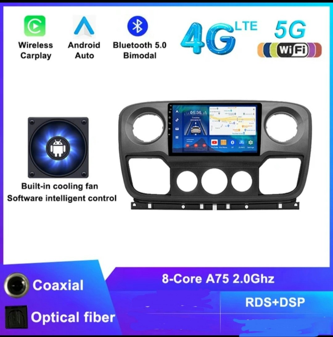 10.1" android 14  bilstereo  Opel Movano (2010--2021) gps wifi carplay android auto blåtand rds Dsp  Rom:256GB  Ram:8GB,4G LTE