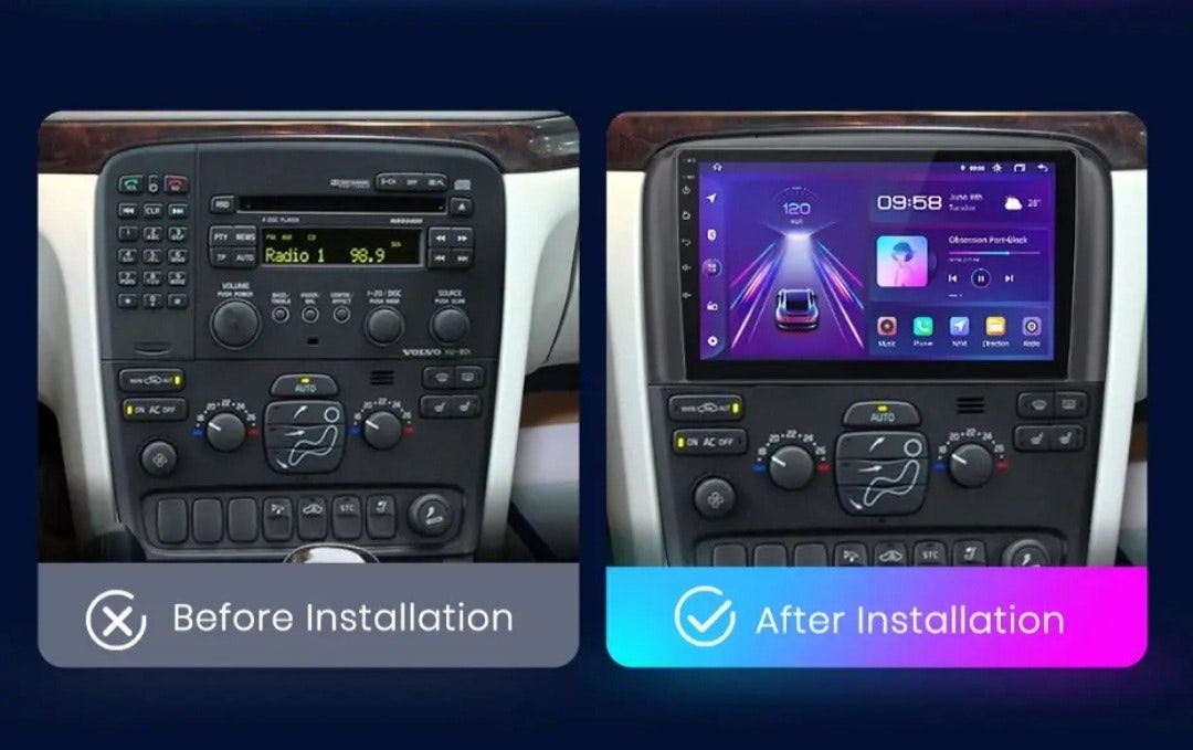9"android 13, bilstereo volvo S80( 1998--2006) gps wifi carplay android auto blåtand rds Dsp RAM: 8GB, ROM: 256GB, 4G LTE + gratis backkamera