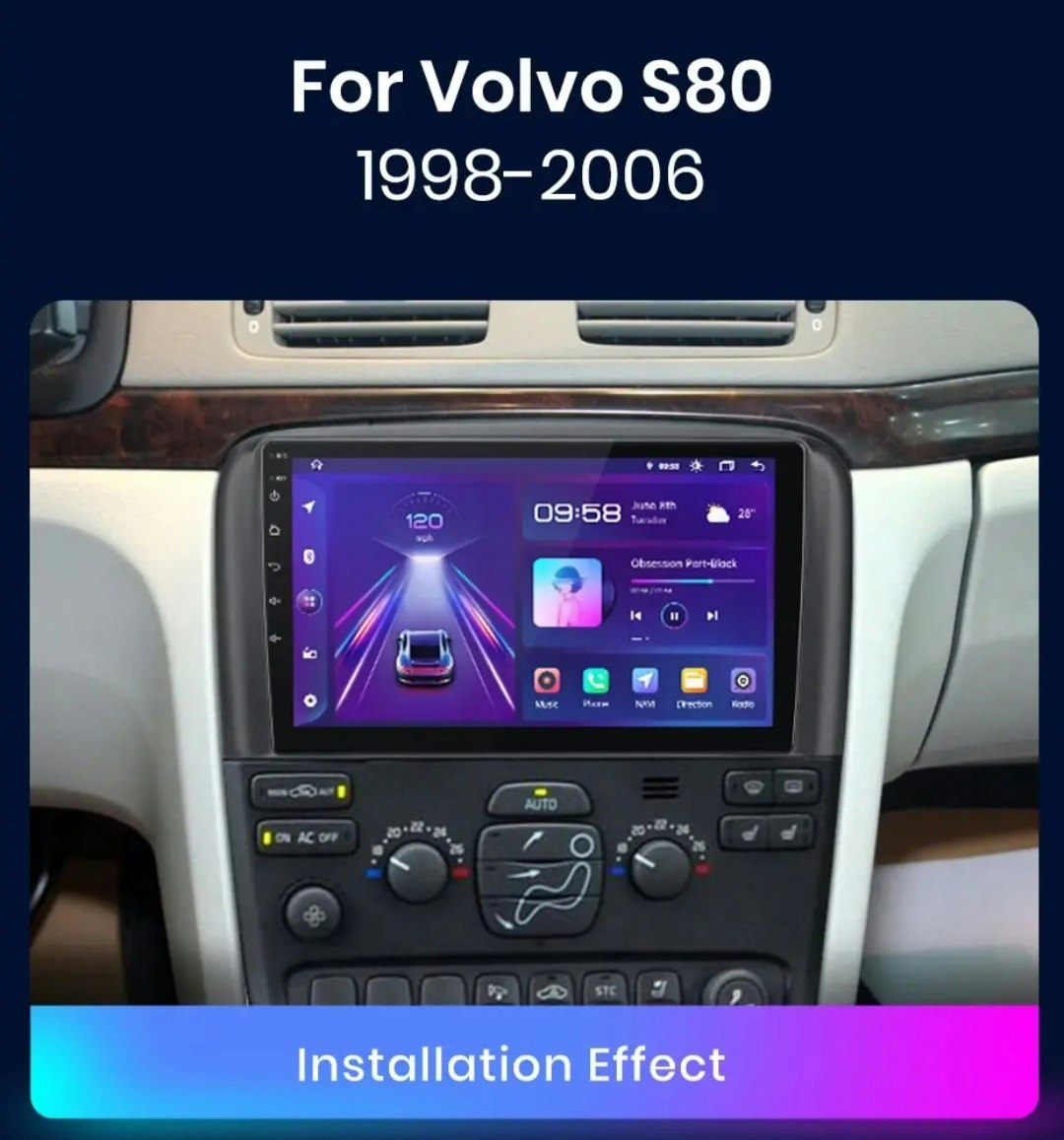 9"android 13, bilstereo volvo S80( 1998--2006) gps wifi carplay android auto blåtand rds Dsp RAM: 8GB, ROM: 256GB, 4G LTE + gratis backkamera