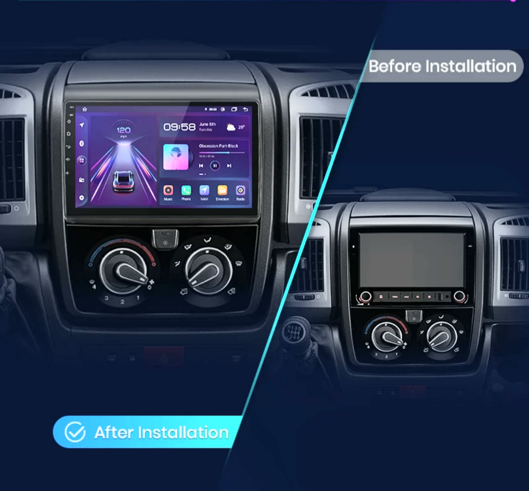 9"android 13. Bilstereo Fiat Ducato 3 (2011-2022 )gps wifi carplay android auto blåtand rds Dsp RAM:4GB. ROM: 64GB 4G LTE