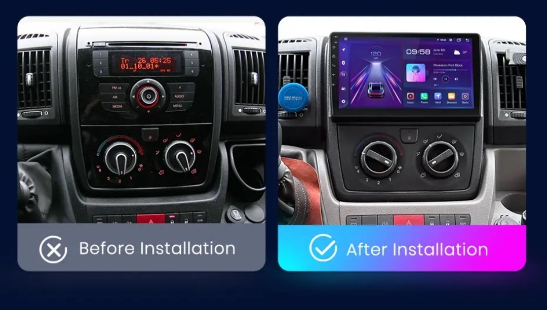 9"android 13. Bilstereo Fiat Ducato 3 (2011-2022 )gps wifi carplay android auto blåtand rds Dsp RAM:4GB. ROM: 64GB 4G LTE
