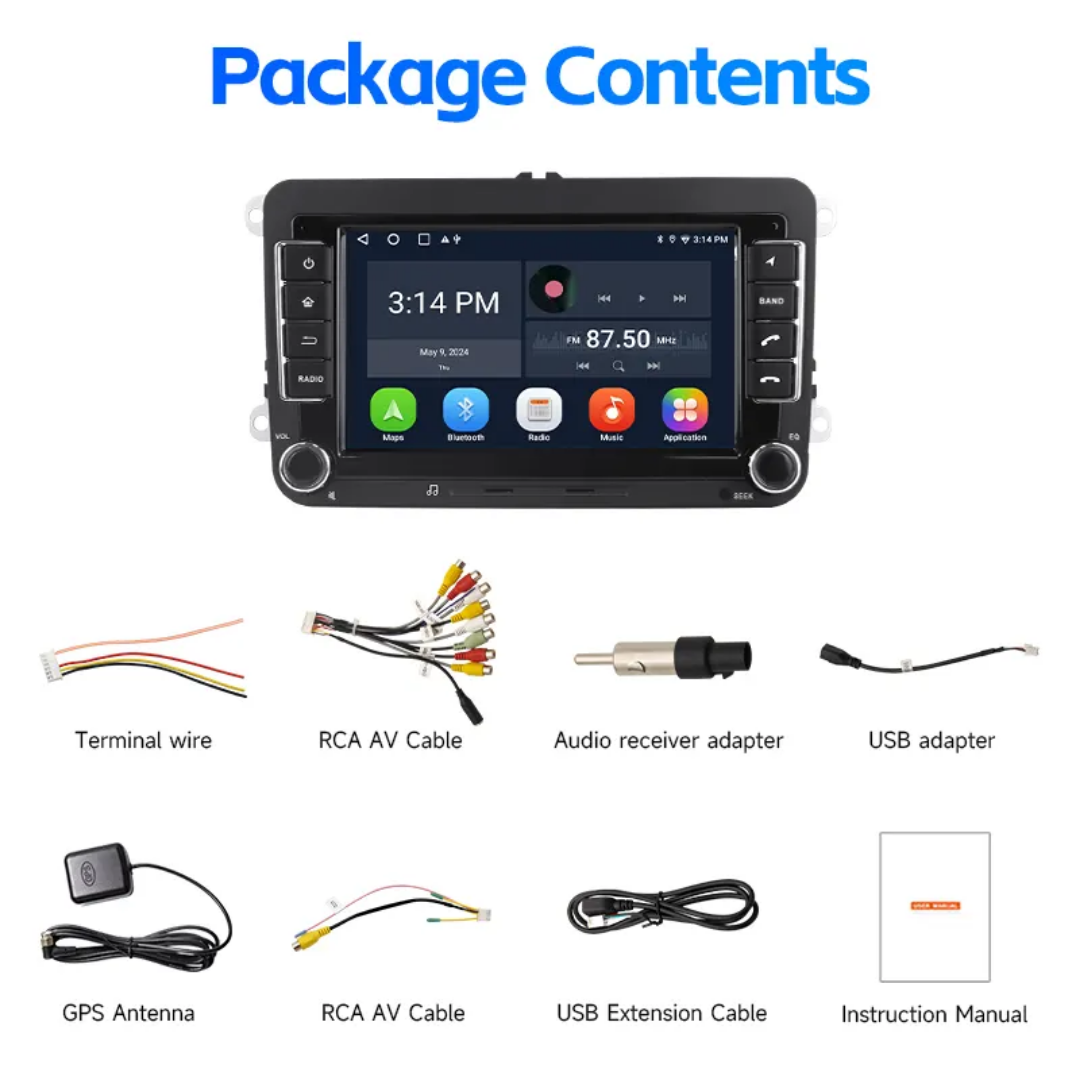 7" android 14 Bilstereo  Dvd-spelare Seat Leon( 2013--2017) gps wifi carplay android auto blåtand rds Dsp RAM : 8GB, ROM : 128GB, 4G LTE, wifi