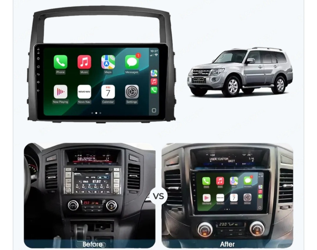 9"android 13,bilstereo Mitsubishi Pajero( 2006--2014) Gps wifi carplay android auto blåtand rds Dsp RAM : 4GB, ROM : 64GB, 4G LTE
