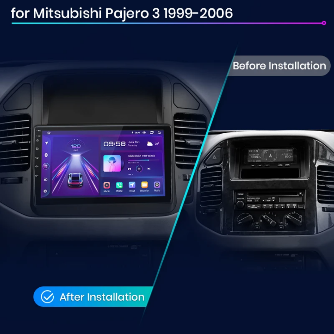 9"android 13. Bilstereo Mitsubishi Pajero ( 1999--2005) gps wifi carplay android auto blåtand rds Dsp RAM :4GB,ROM :64GB ,4G LTE