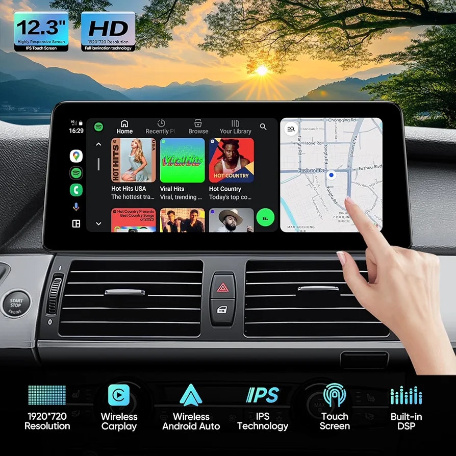 12.3 " android 12 bilstereo  BMW X5 E70 X6 E71 (2007-2010 ) CCC system   gps wifi carplay android auto  dsp RAM: 8GB, ROM: 128GB, 4G LTE