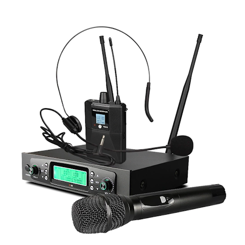 2×50 PLL UHF handmikrofon+ headset mikrofon