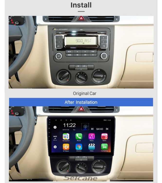 10,1 " android  10, bilstereo vw Bora manuell  A/C (2006--2010) gps, wifi, 32GB