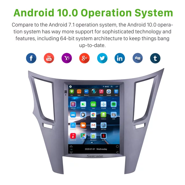 9.7" android 10, bilstereo Subaru outback(2010---2014) gps, wifi, 32GB, blåtand