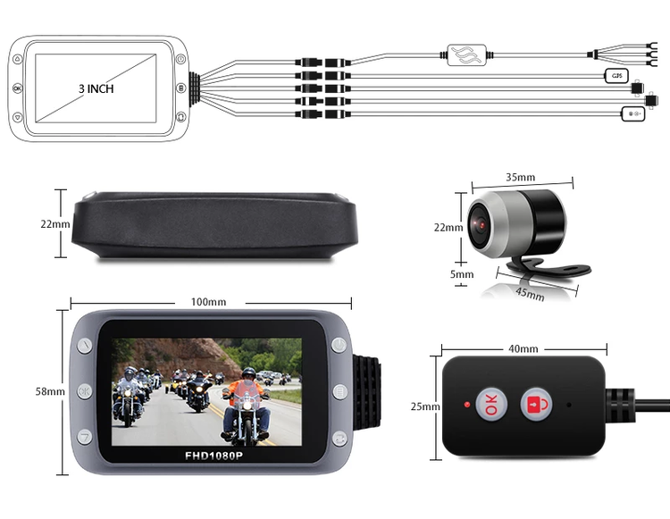 4" Motorcykel dvr kamerasystem,  wifi