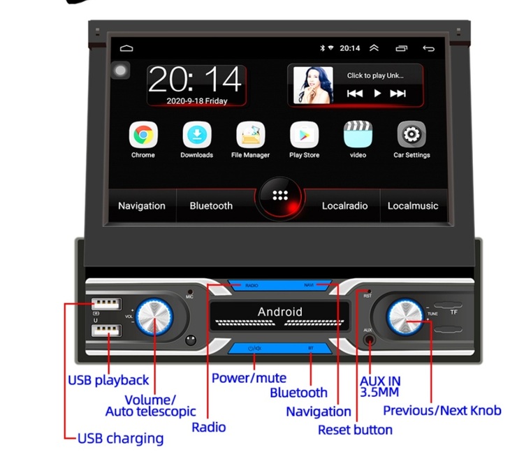 7" android 10,universal  bilstereo  med gps, wifi, 16GB,blåtand, AUX  ingång