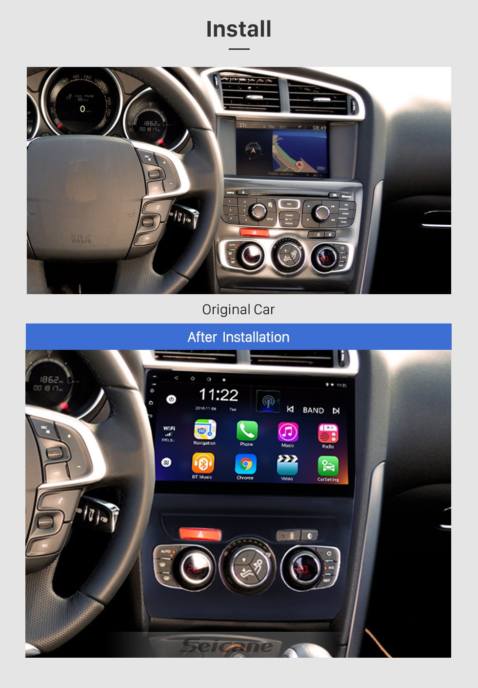 10,1"android 10  bilstereo Citroën C4 (2013--- 2016) gps,carplay, wifi,blåtand  32gb