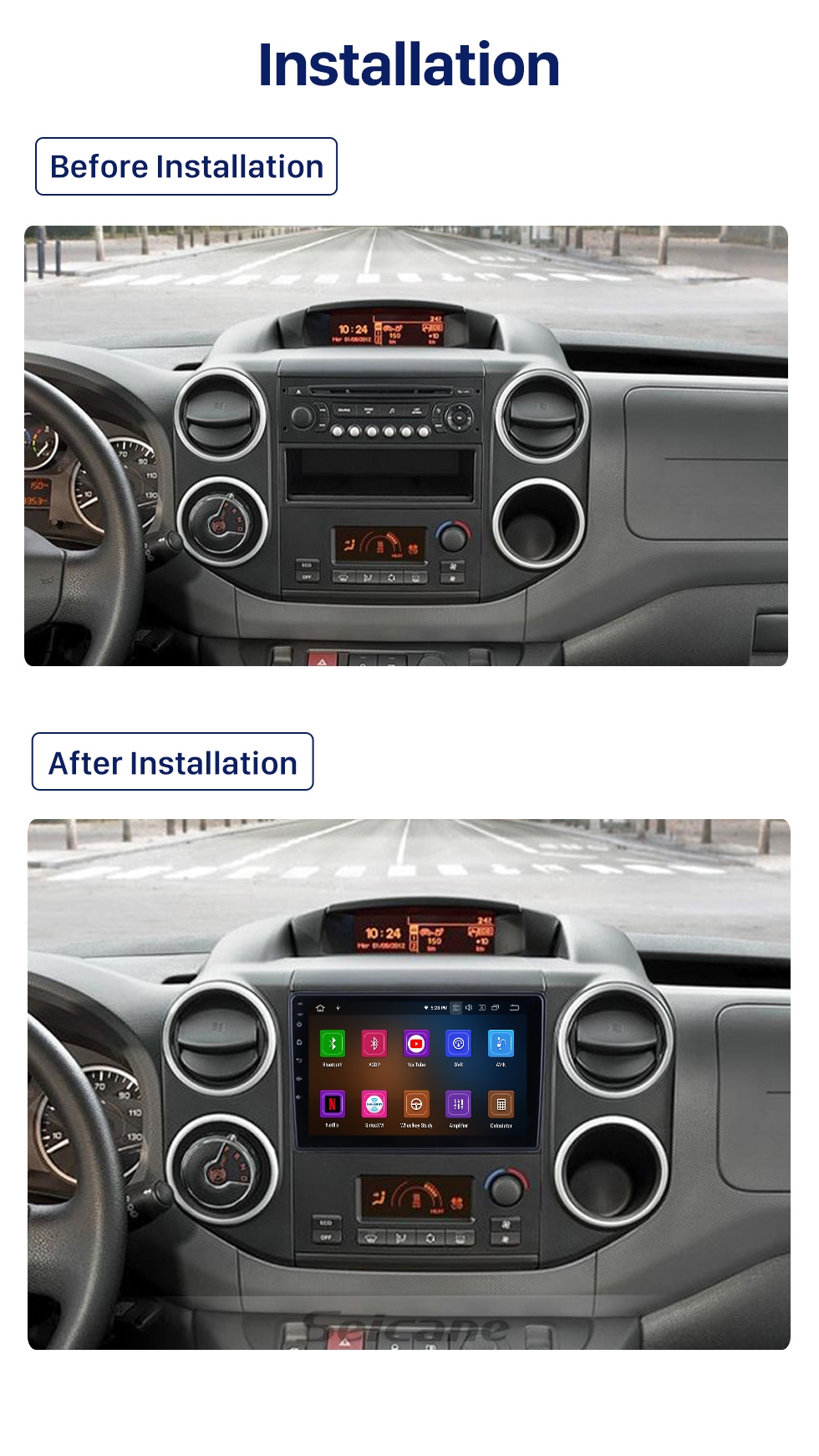 9"android 10  bilstereo  Citroën Berlingo (2015--2018),gps wifi   carplay , blåtand, 32gb