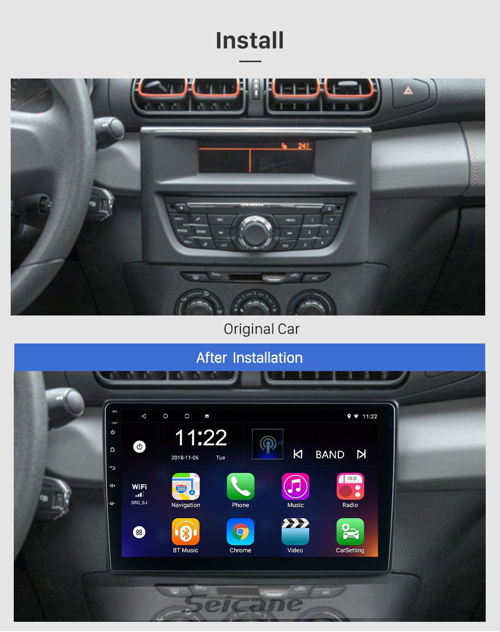 9"android 10,bilstereo Citroën C3 -XR , år 2019,32GB  blåtand, gps, carplay, wifi
