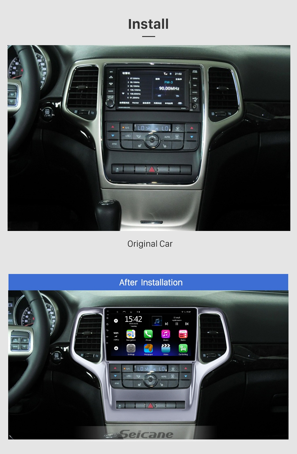 9"android10,Bilstereo Jeep Grand Cherokee (2008---2012) gps,wifi carplay,android auto  32gb,blåtand
