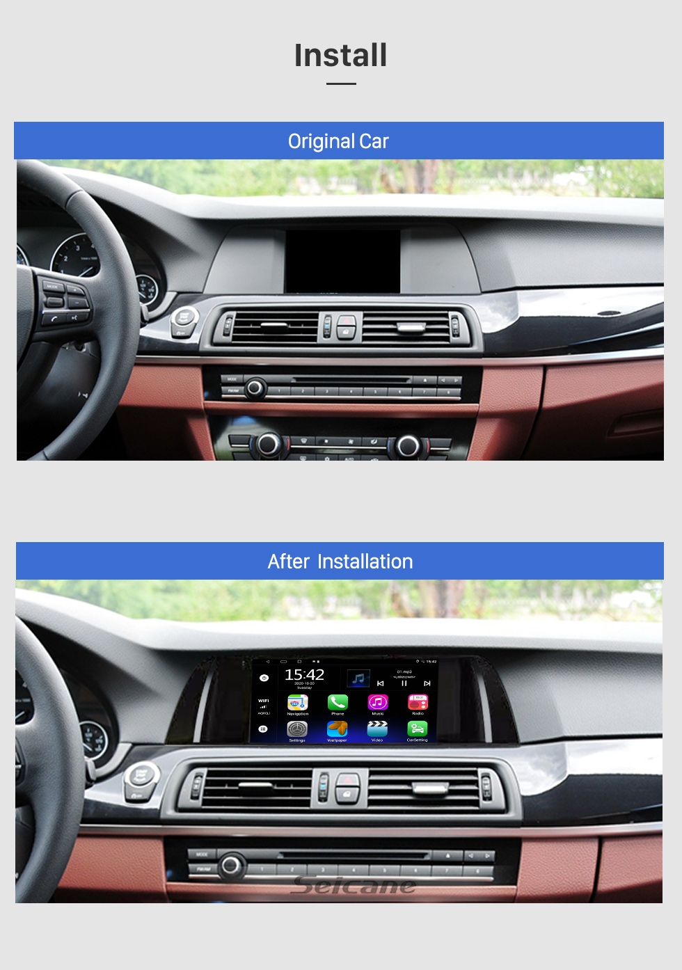 9"android 10, bilstereo  BMW 5 serie F10/F11 BNT system (2013---2016) gps, wifi,32gb,android  auto,carplay, blåtand Rds