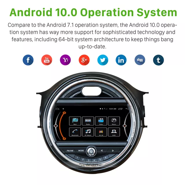 9"android 10 bilstereo  BMW Mini Cooper (2014 --2019)gps,4gb ram,64gb flash minne,blåtand, android auto, carplay, rds,fm radio NBT system,