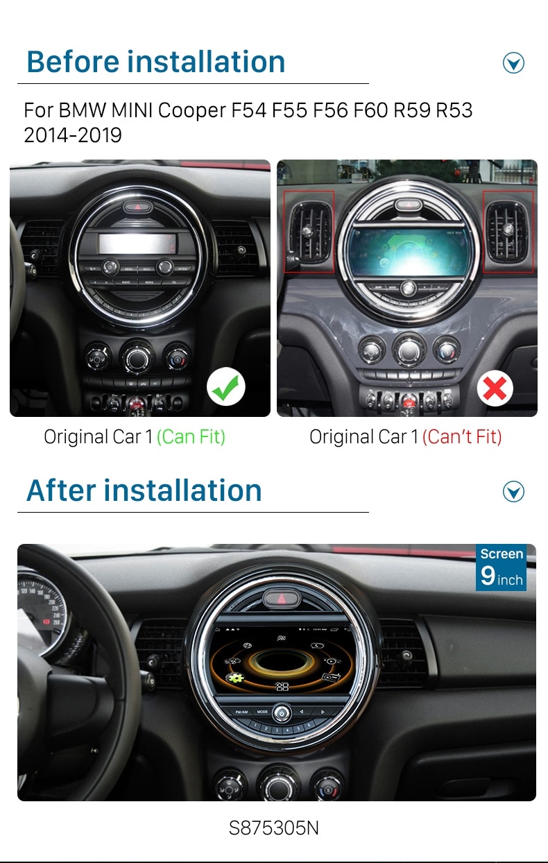 9"android 10 bilstereo  BMW Mini Cooper (2014 --2020)gps,4gb ram,64gb flash minne,blåtand, android auto, carplay, rds,fm radio NBT system,