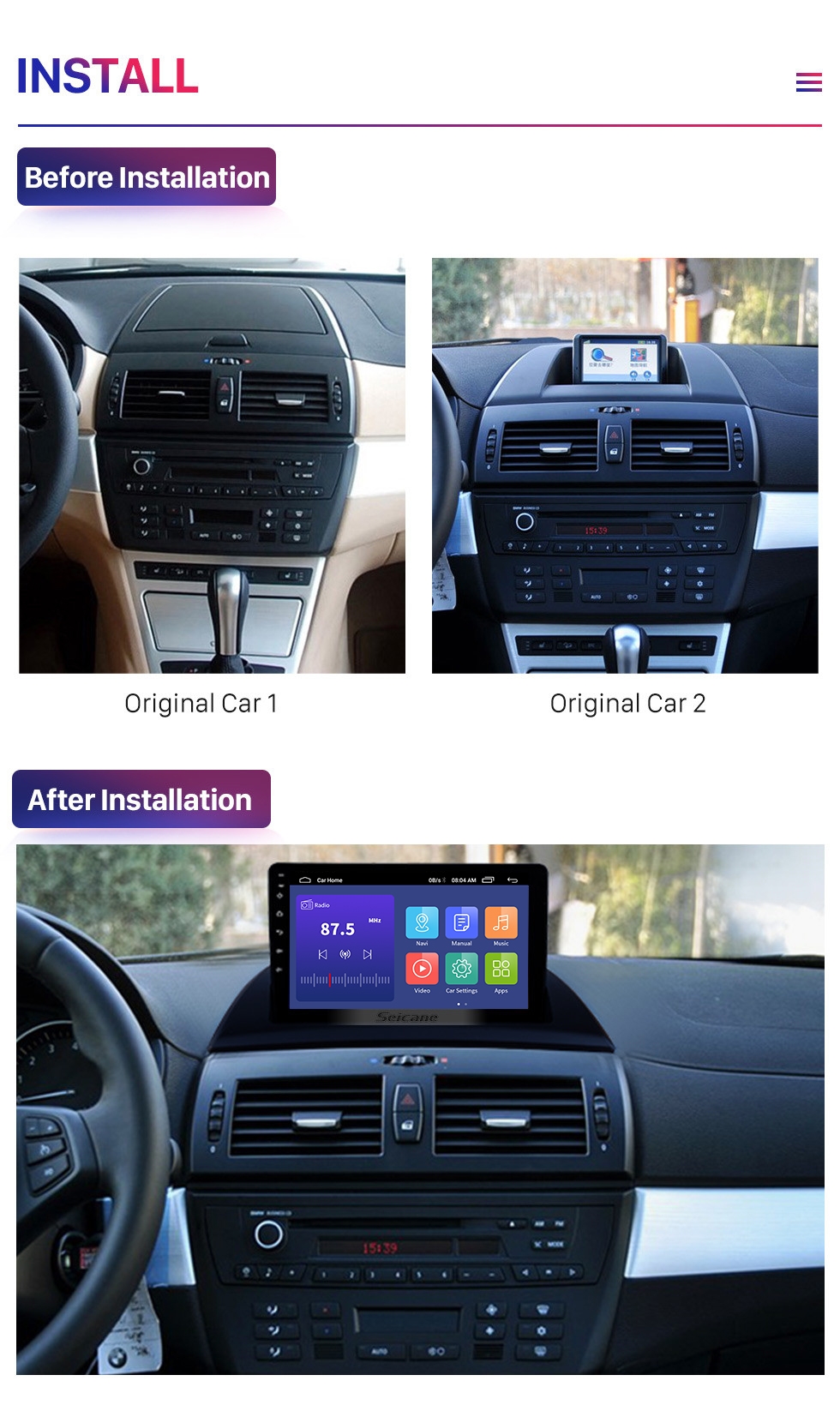 9"android 10,bilstereo  BMW X3 (2004---2012) gps, wifi, blåtand, 4gb ram,carplay, android auto, rds