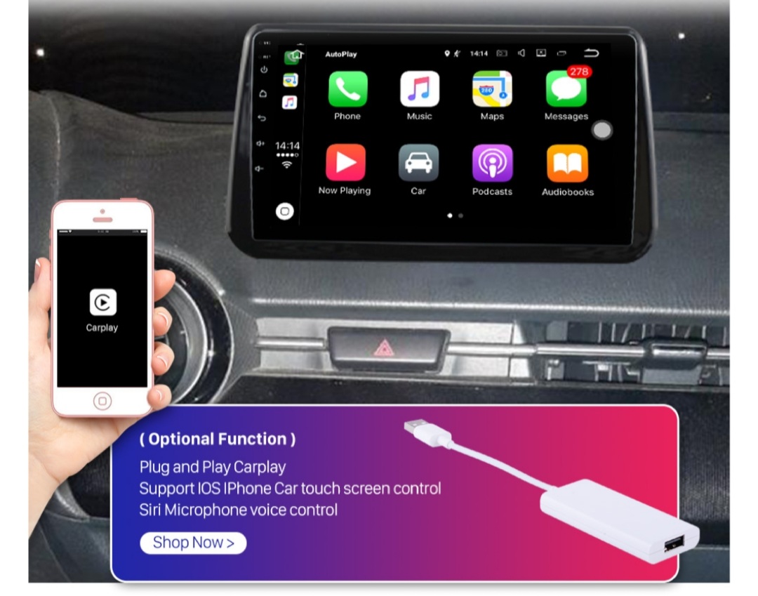 9"android 10,bilstereo  Mazda 2 ( år 2021), gps,wifi, gps, carplay, blåtand, 32GB RDS