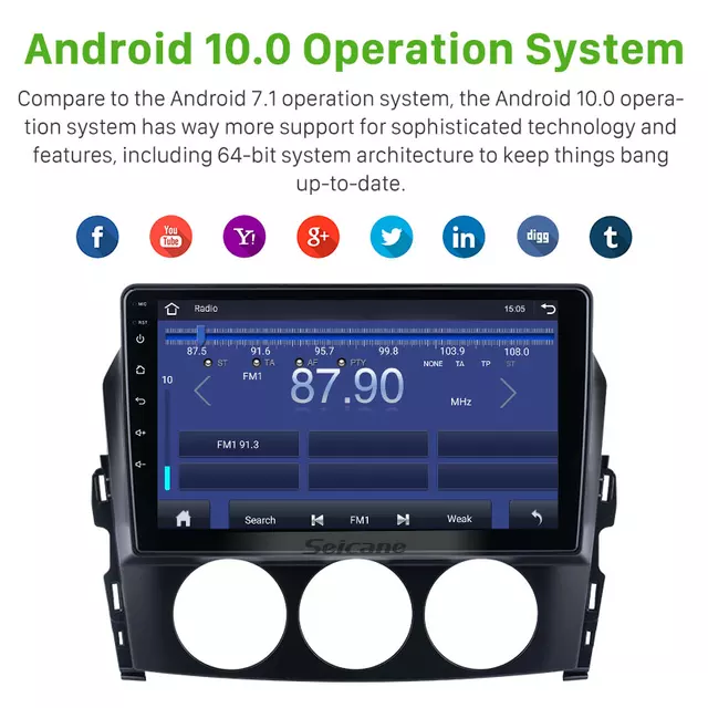 9"android 10,bilstereo Mazda MX-5 år 2009,gps, wifi, 32GB, blåtand, carplay  ,android auto, carplay, 32gb