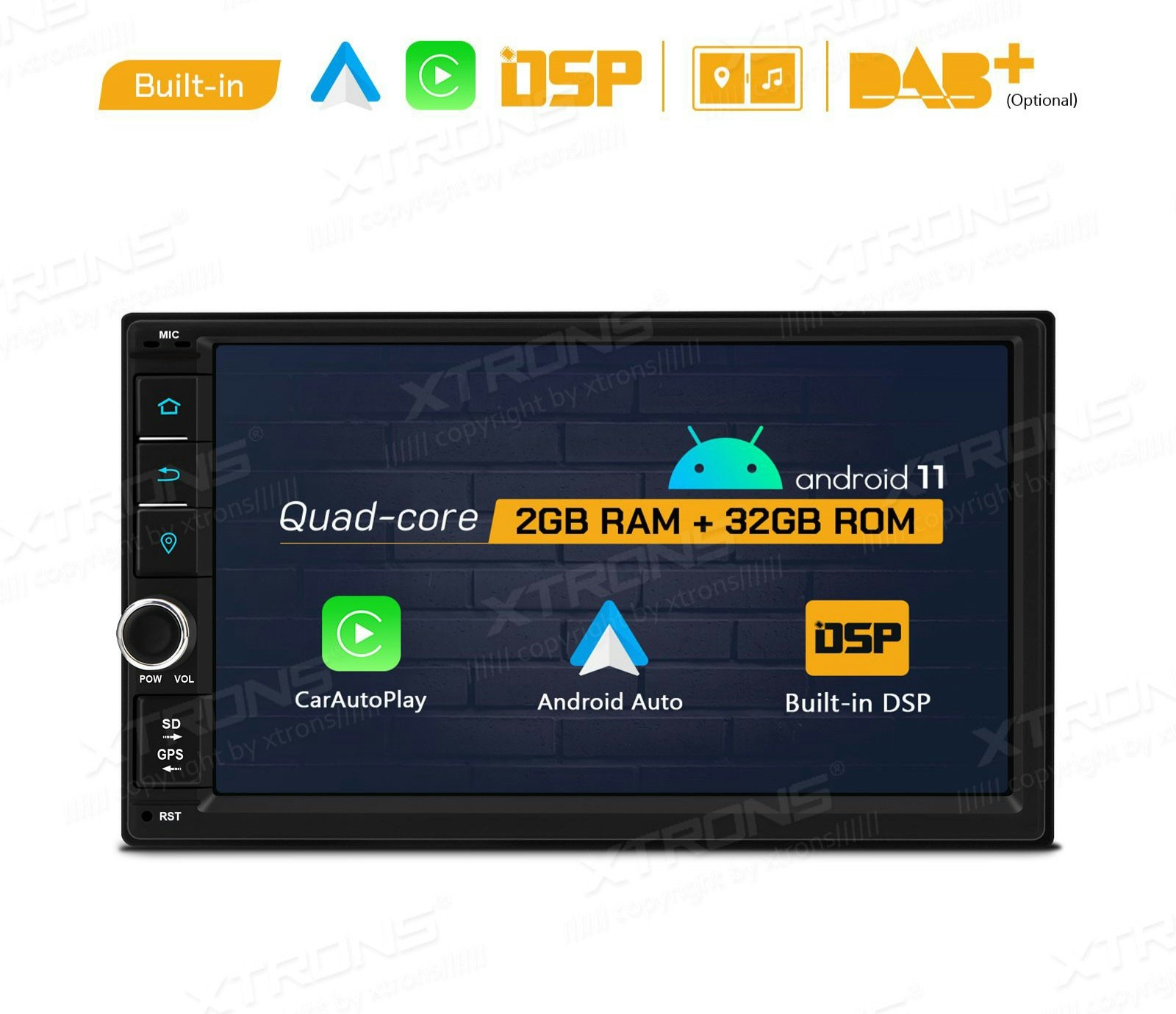 7"android 11 , 2Din bilstereo ,32GB ROM, Wifi gps,carplay, android auto,  rds,blåtand ,DSP