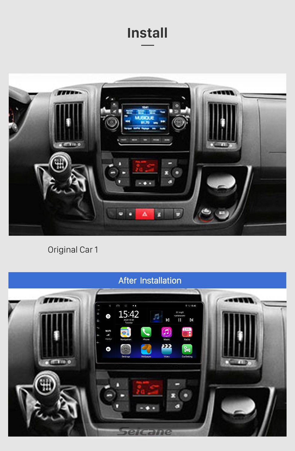 9"android 10  bilstereo Fiat Ducato  ( 2006---2016) gps, carplay, blåtand , Rds,64GB ,android auto