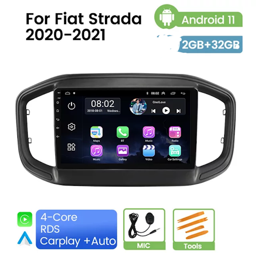 9" android 11 ,bilstereo  FIAT STRADA (2020--2021) gps wifi carplay android auto blåtand rds Dsp 32gb