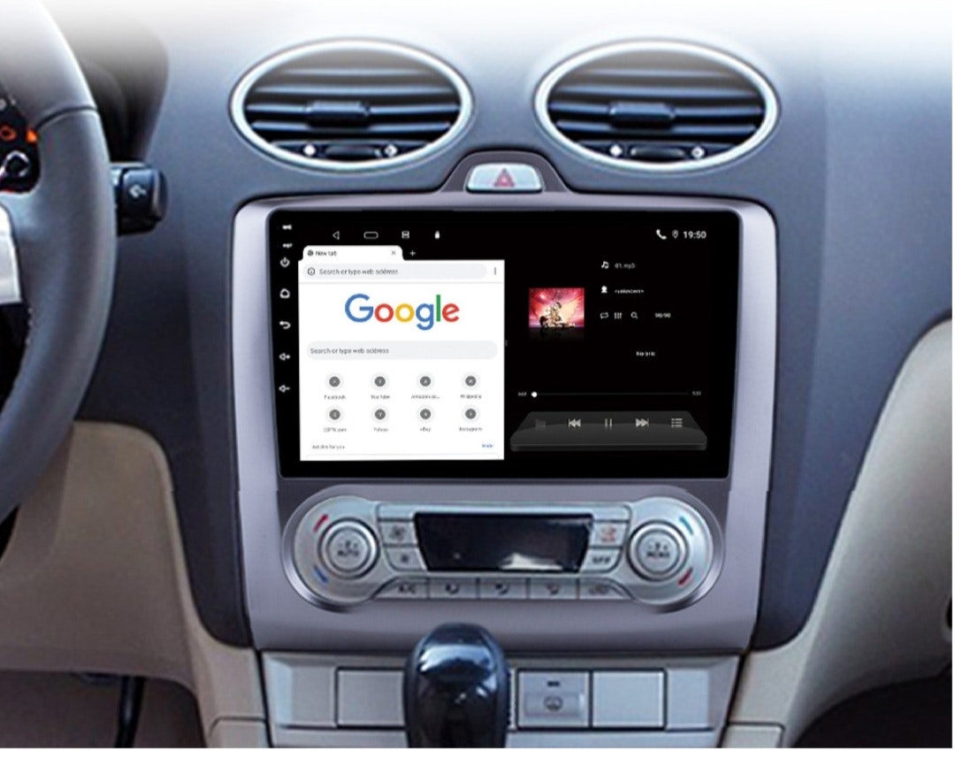 9"android 10  bilstereo  Ford Focus Mk2 auto AC ( 2004--2011) gps wifi carplay android auto blåtand rds Dsp 32gb