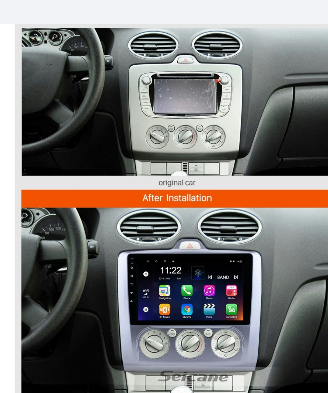 Android 10, bilstereo, gps,wifi,rds Ford Focus manuell  AC (2005---2011) gps wifi carplay android auto blåtand rds Dsp 32gb