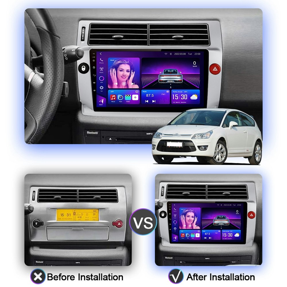 9"android 11 . Bilstereo Citroën C4 (2004---2014) gps wifi carplay android auto blåtand rds Dsp 32gb,4G