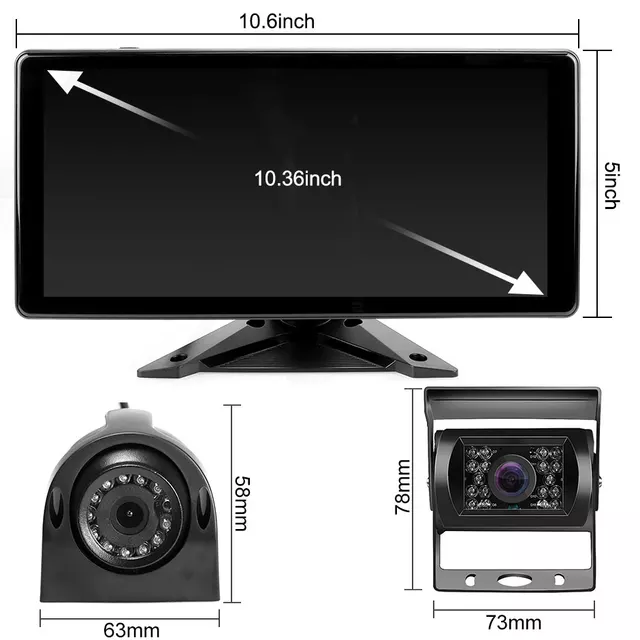 10.36" monitor Trailer,Lastbil & buss med 4 kamerasystem